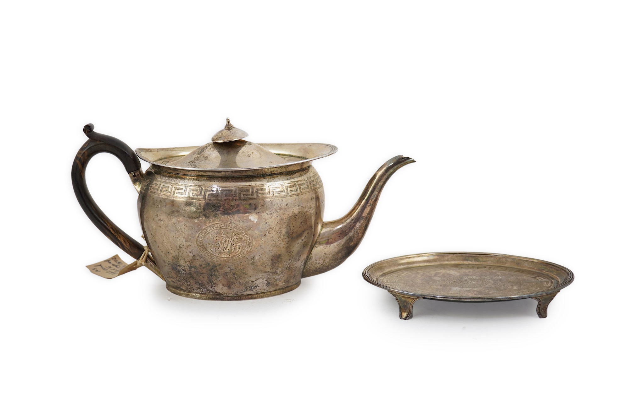 A George III silver oval teapot and matching oval stand, by John Eames